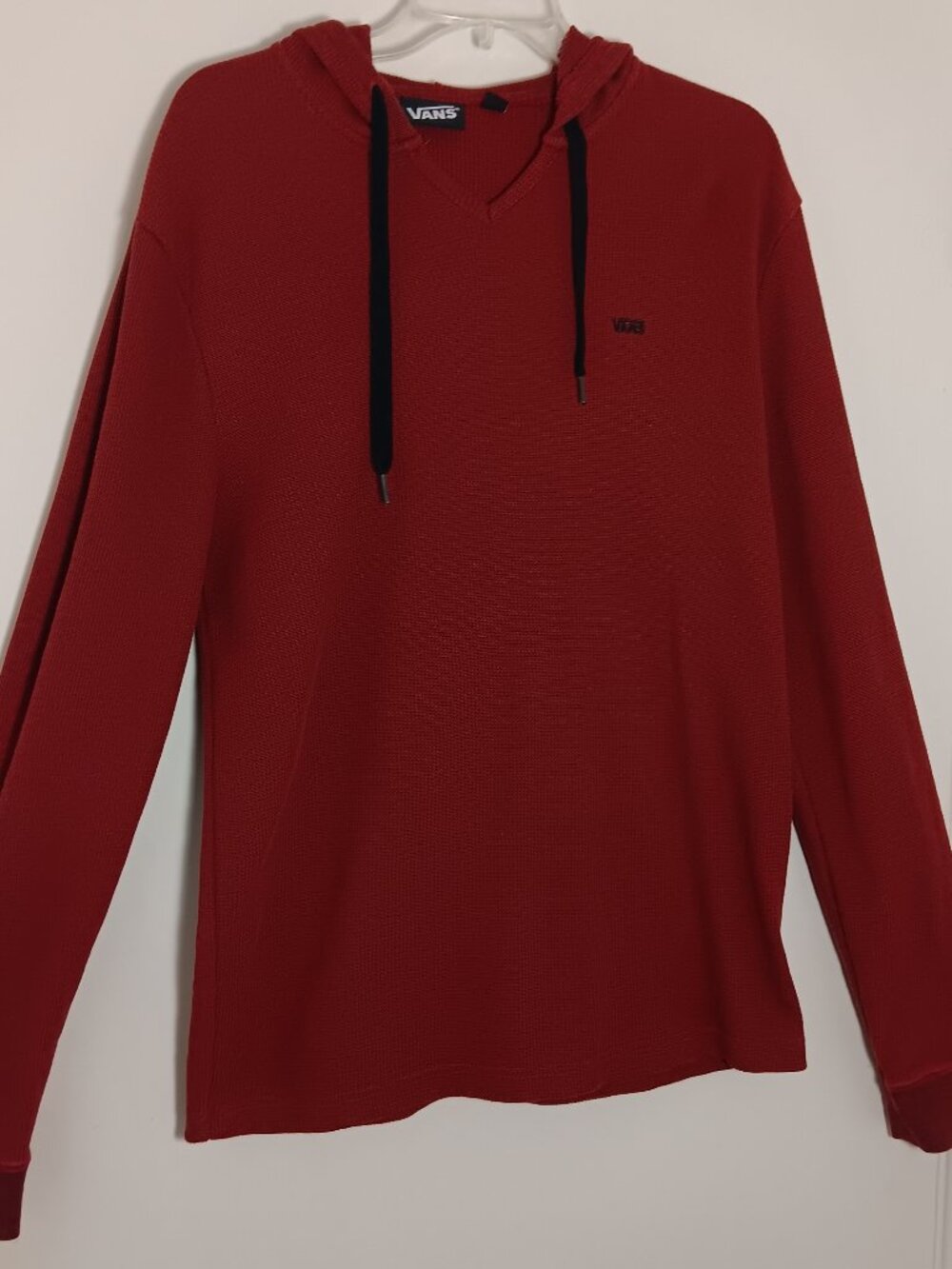 Vans waffle knit thermal pullover hoodie red burgundy mens L skate